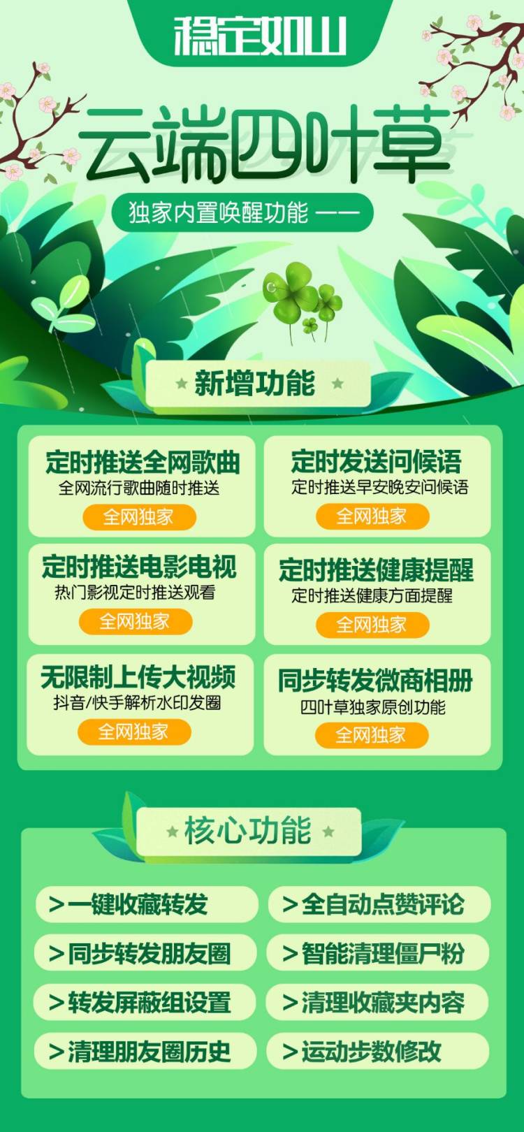 【云端四葉草官網】獨家微信定時推送功能