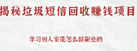揭秘垃圾短信回收賺錢項目，日擼無上限【可利用信息差操作一條10元】[網(wǎng)賺項目]