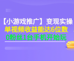 【小游戲推廣】變現實操：單視頻收益達6位數，0*1臺手機開始玩(50節課）